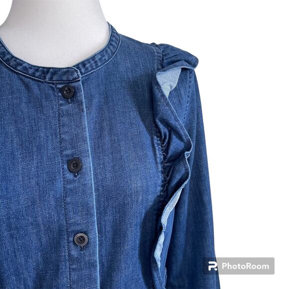 Madewell button front ruffle denim long sleeve dress - 12 - Picture 2 of 9